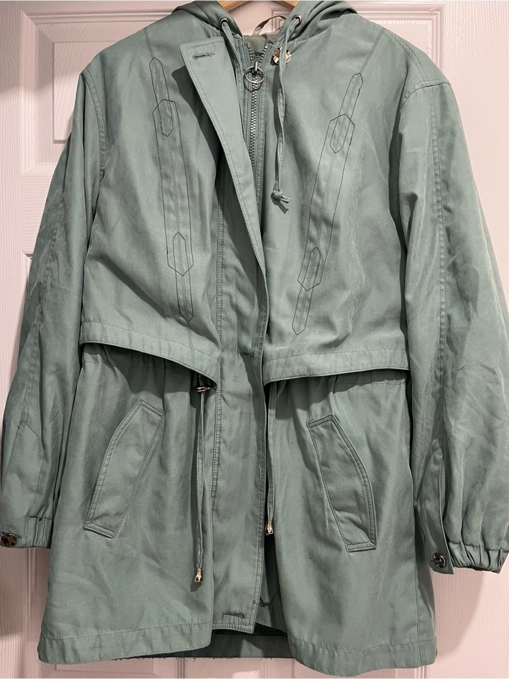 FLEET STREET Women's Sage Green Hooded Anorak Jacket in brushed suede